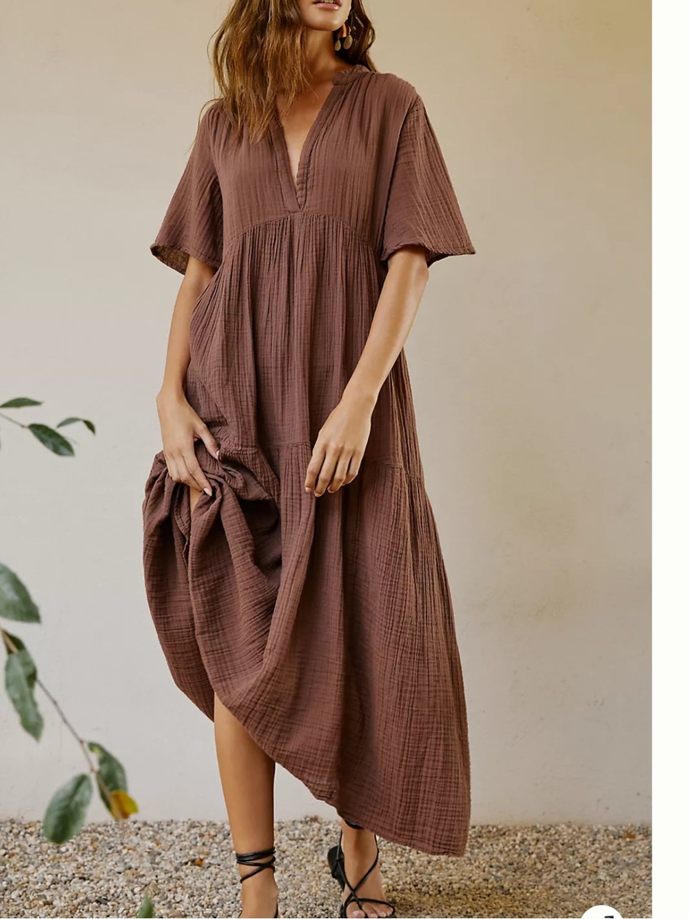 Anthropologie Brown Tiered Dress Celandine Kallie 100% Cotton Midi/Maxi Gauze